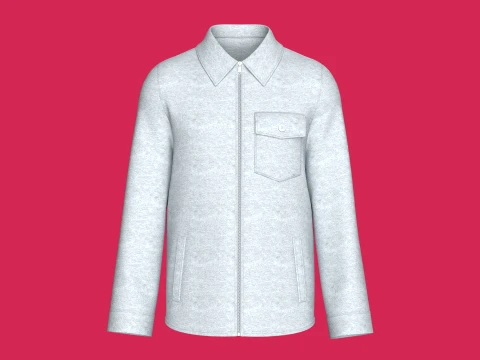 Kapaklı Cepli Tam Fermuarlı Yaka Erkek Ceket 3D Model
