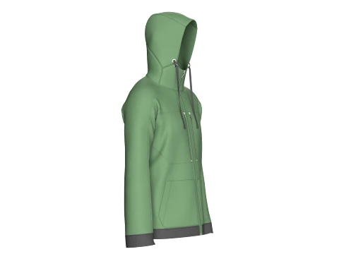 Men Full-Zip High Neck Hooded Jacket 3D Model