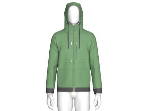 Men Full-Zip High Neck Hooded Jacket 3D Model