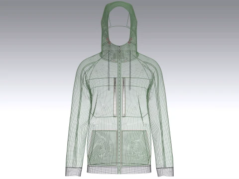 Men Full-Zip High Neck Hooded Jacket 3D Model