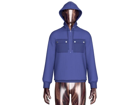 Men Half-Zip Hoodie With Chest Pocket 3D Model