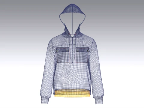 Men Half-Zip Hoodie With Chest Pocket 3D Model