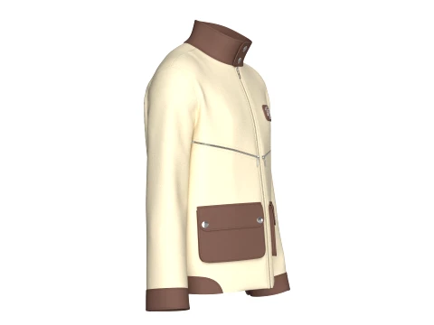 Men High Stand Snap Collar Utility Jacket 3D Model