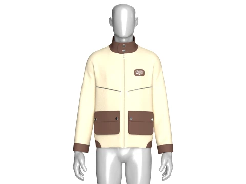 Men High Stand Snap Collar Utility Jacket 3D Model