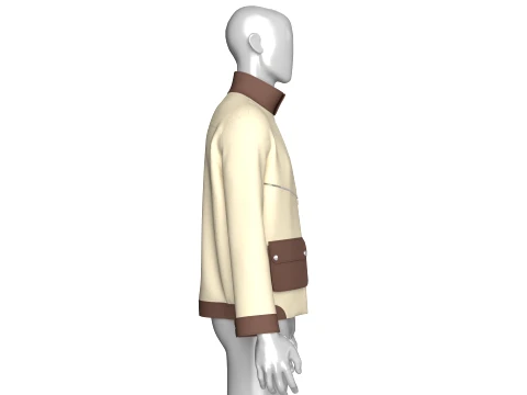 Men High Stand Snap Collar Utility Jacket 3D Model