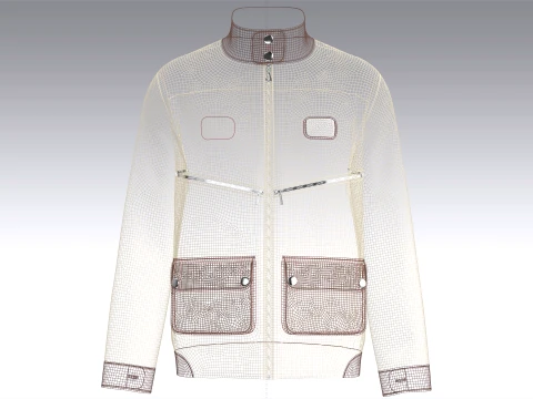 Men High Stand Snap Collar Utility Jacket 3D Model