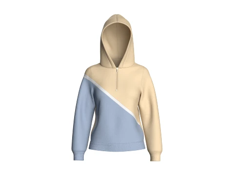 Girls Half-Zip Color Blocked Hoodie 3D Model