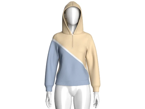 Girls Half-Zip Color Blocked Hoodie 3D Model