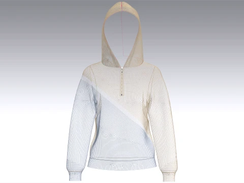 Girls Half-Zip Color Blocked Hoodie 3D Model