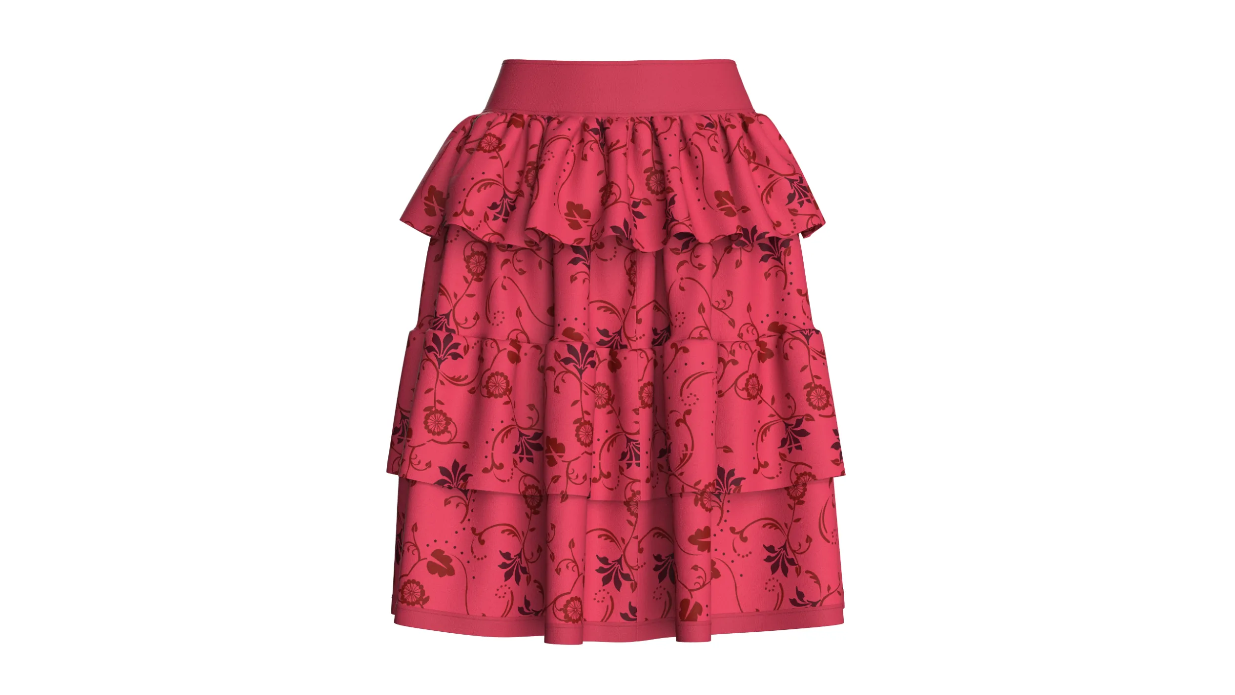 Girls Floral Printed Ruffled Midi Skirt 3D Model .c4d .max .obj .3ds .fbx .stl .blend 