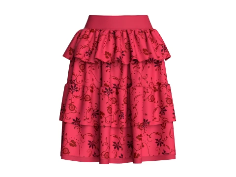 Girls Floral Printed Ruffled Midi Skirt 3D Model