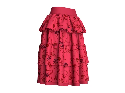 Girls Floral Printed Ruffled Midi Skirt 3D Model