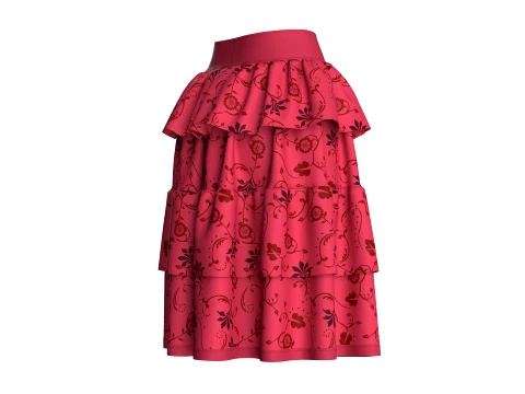 Girls Floral Printed Ruffled Midi Skirt 3D Model