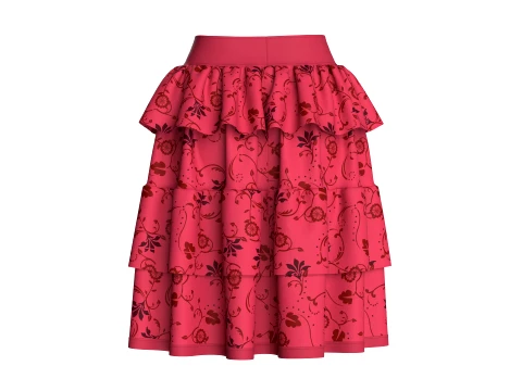 Girls Floral Printed Ruffled Midi Skirt 3D Model