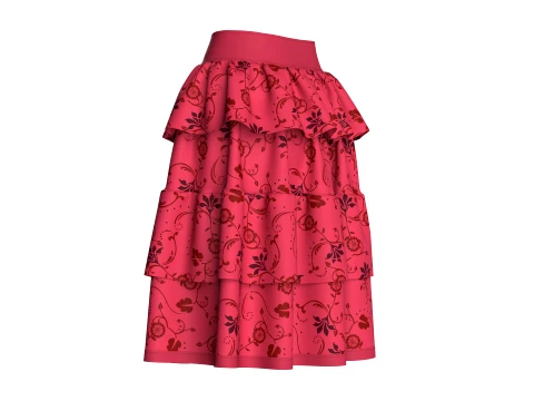 Girls Floral Printed Ruffled Midi Skirt 3D Model