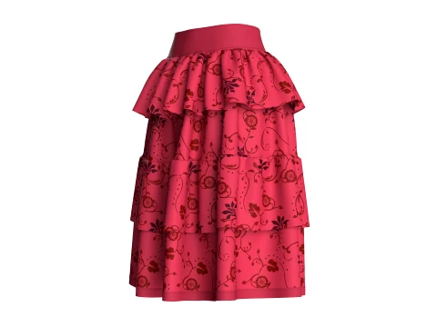 Girls Floral Printed Ruffled Midi Skirt 3D Model