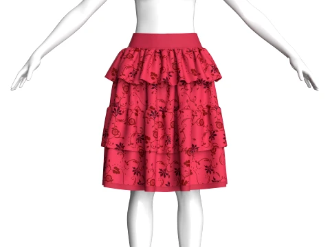 Girls Floral Printed Ruffled Midi Skirt 3D Model