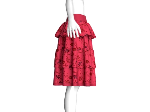Girls Floral Printed Ruffled Midi Skirt 3D Model