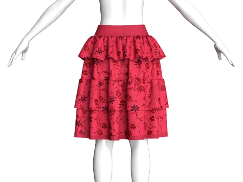 Girls Floral Printed Ruffled Midi Skirt 3D Model