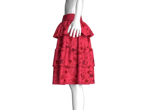 Girls Floral Printed Ruffled Midi Skirt 3D Model