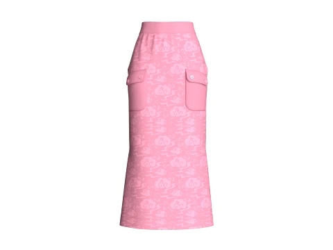 Gonna lunga stampata a vita alta da bambina Modello 3D
