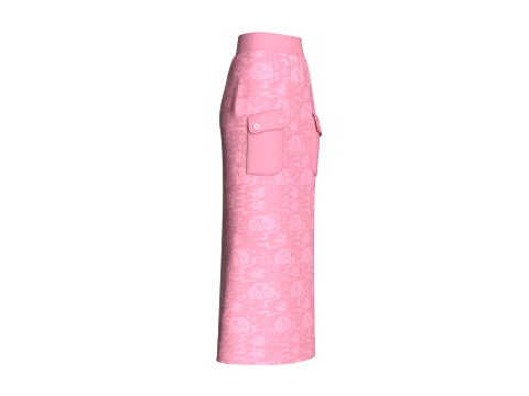 Girls High-Waisted Printed Maxi Skirt 3D Model