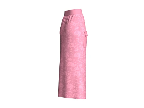 Girls High-Waisted Printed Maxi Skirt 3D Model