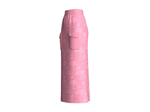 Girls High-Waisted Printed Maxi Skirt 3D Model