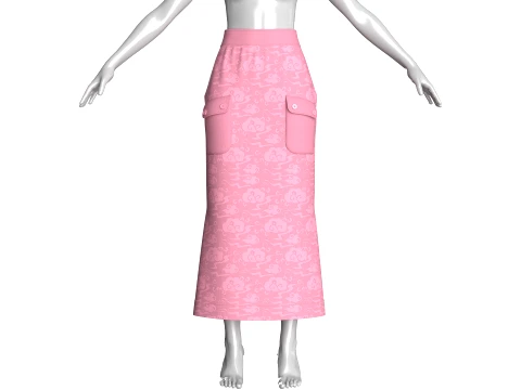 Girls High-Waisted Printed Maxi Skirt 3D Model