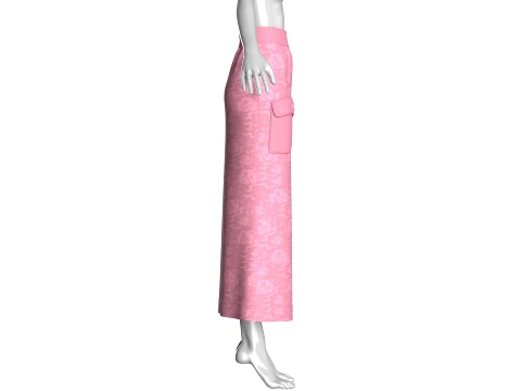 Girls High-Waisted Printed Maxi Skirt 3D Model