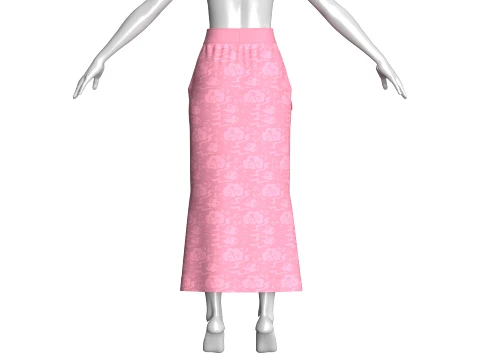 Girls High-Waisted Printed Maxi Skirt 3D Model