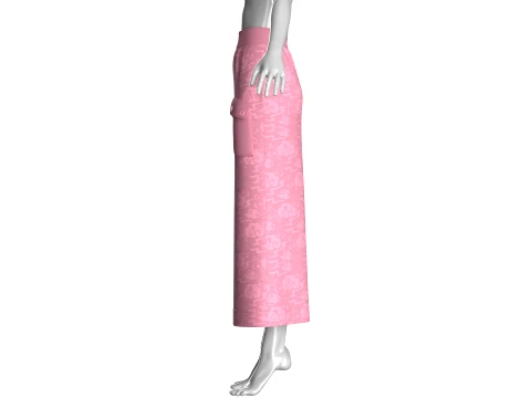 Girls High-Waisted Printed Maxi Skirt 3D Model