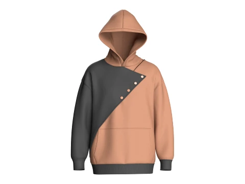 Men Diagonal Button Placket Hoodie With Pocket 3D Model