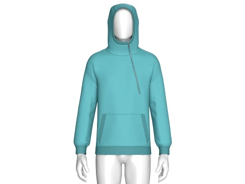 Men Side-Zip High Neck Hoodie With Pocket 3D Model