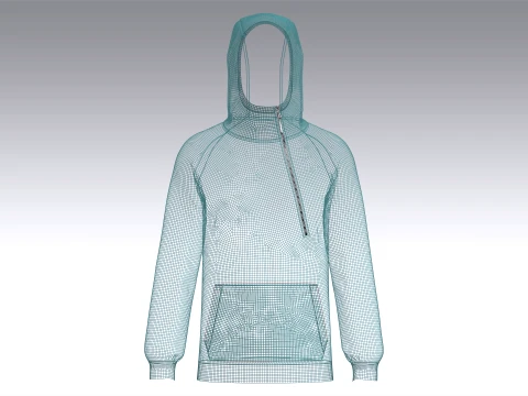 Men Side-Zip High Neck Hoodie With Pocket 3D Model