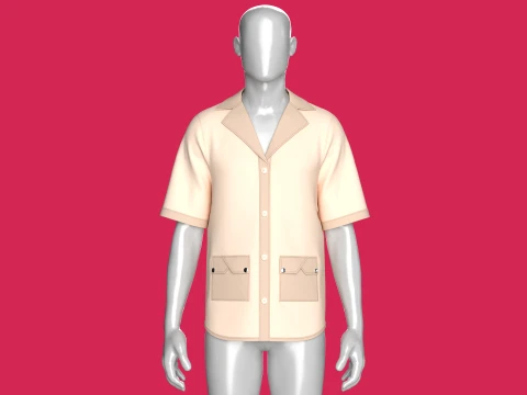 Men Notched Camp Collar Short-Sleeve Shirt 3D Model