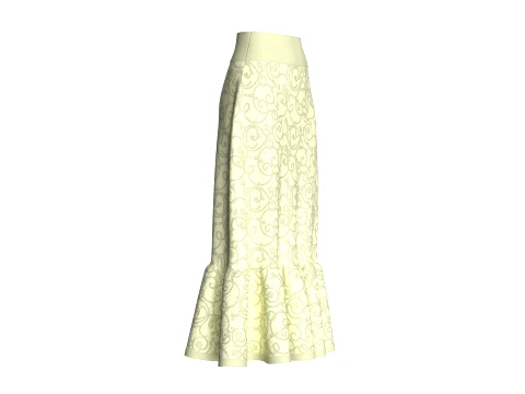 Girls Floral Printed Maxi Skirt With Ruffled Hem 3D Model