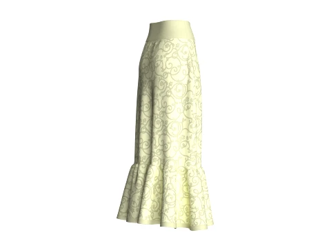 Girls Floral Printed Maxi Skirt With Ruffled Hem 3D Model