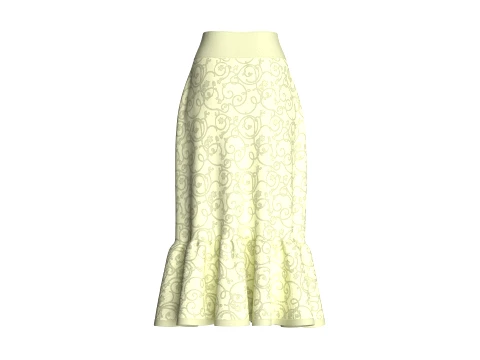 Girls Floral Printed Maxi Skirt With Ruffled Hem 3D Model