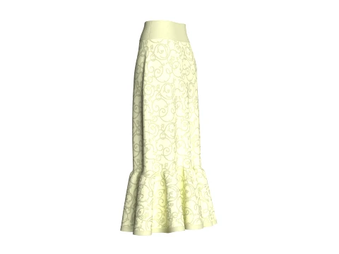 Girls Floral Printed Maxi Skirt With Ruffled Hem 3D Model