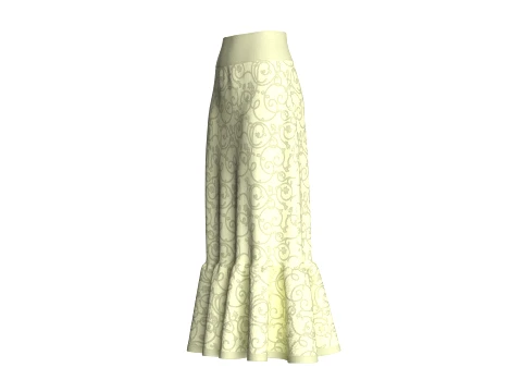 Girls Floral Printed Maxi Skirt With Ruffled Hem 3D Model