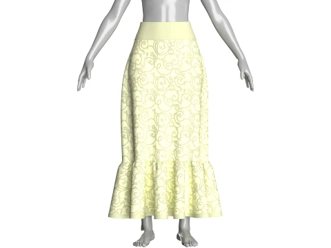 Girls Floral Printed Maxi Skirt With Ruffled Hem 3D Model