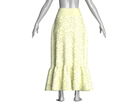 Girls Floral Printed Maxi Skirt With Ruffled Hem 3D Model