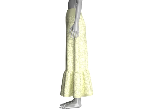 Girls Floral Printed Maxi Skirt With Ruffled Hem 3D Model