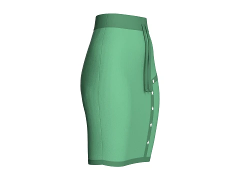 Girls High-Waisted Green Mini Skirt 3D Model