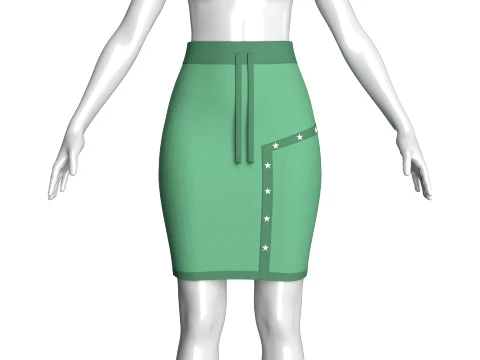 Girls High-Waisted Green Mini Skirt 3D Model