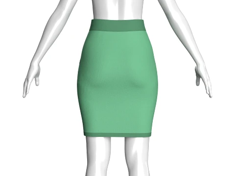 Girls High-Waisted Green Mini Skirt 3D Model