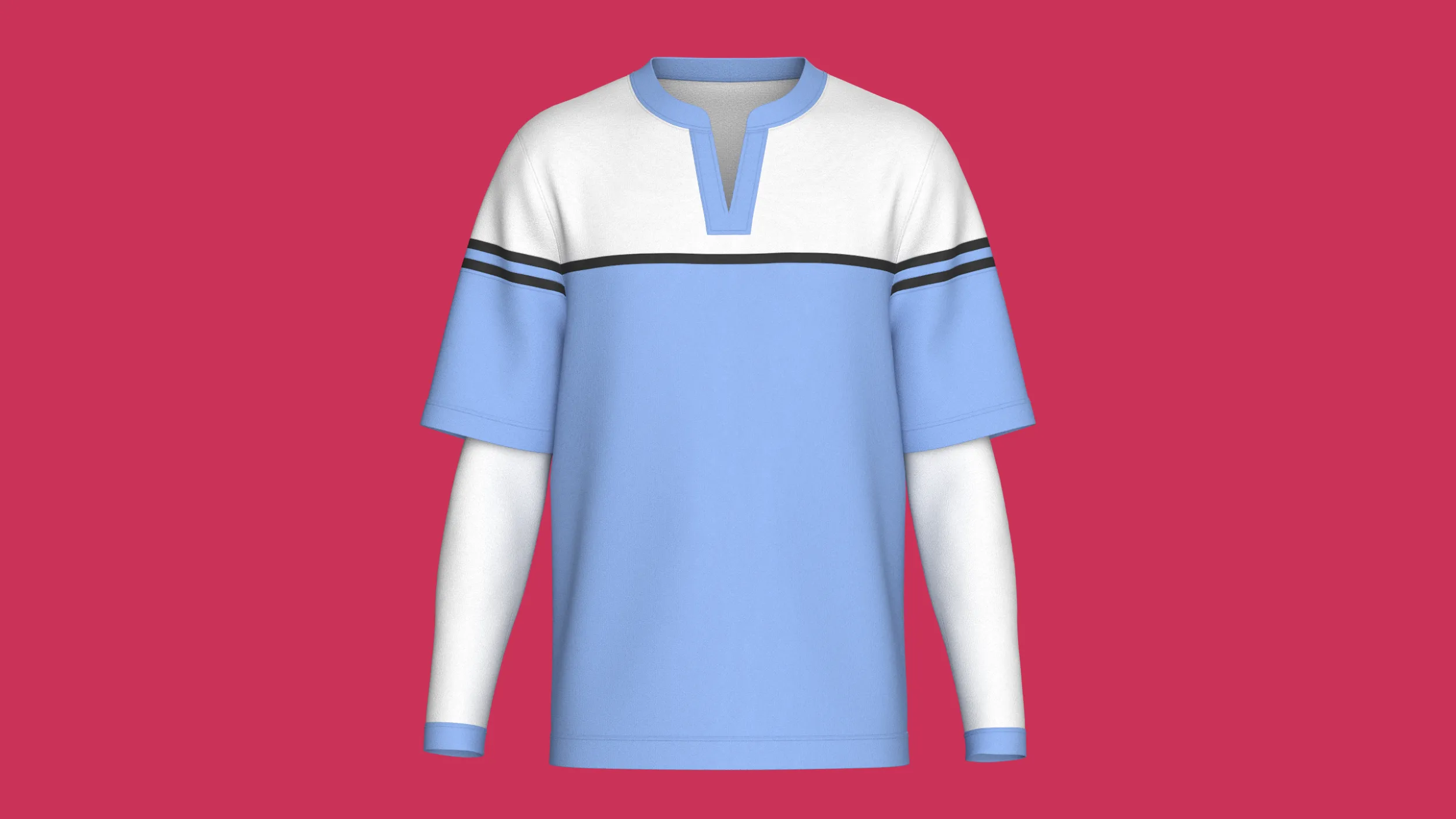 Men Color Blocked 2in1 Layered Sleeve T-shirt 3D Model .c4d .max .obj .3ds .fbx .stl .blend 