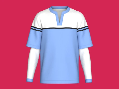 Heren Color Blocked 2in1 T-shirt met gelaagde mouwen 3D Model