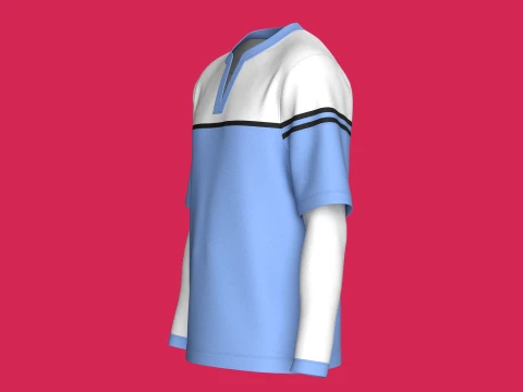 Men Color Blocked 2in1 Layered Sleeve T-shirt 3D Model